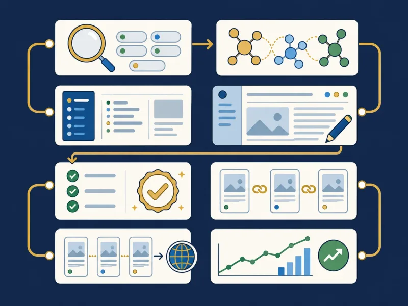 Publishing workflow from keyword research to analytics