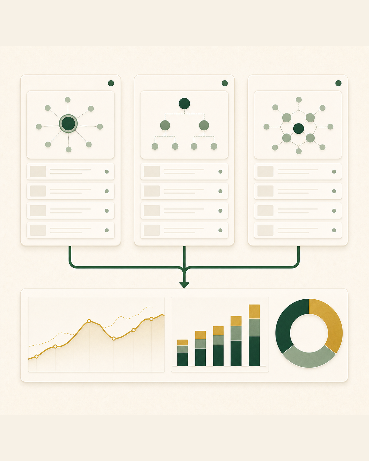 Three anonymous SEO content properties reporting into one aggregate analytics layer