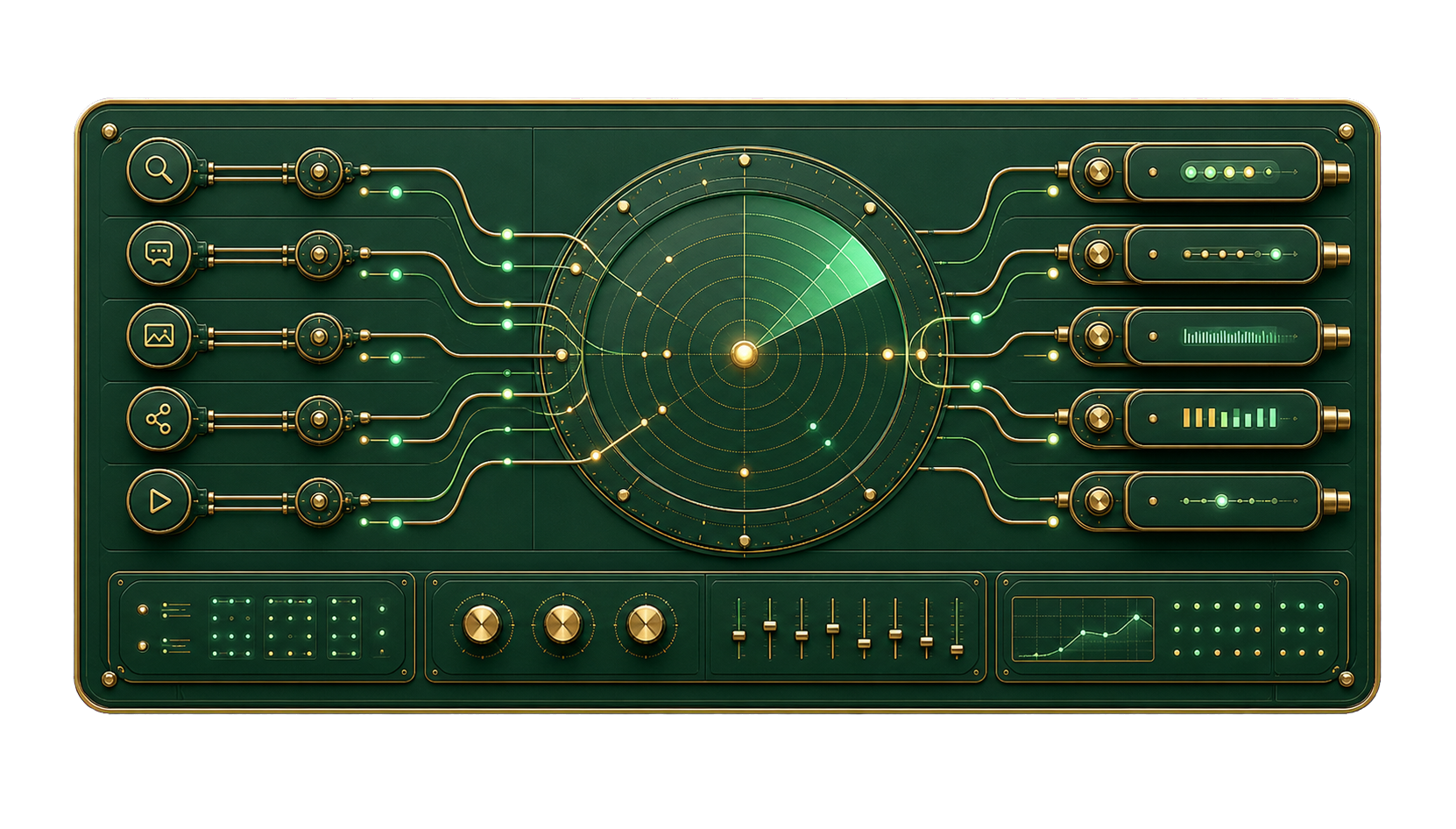 Workflow radar board representing automated publishing activity